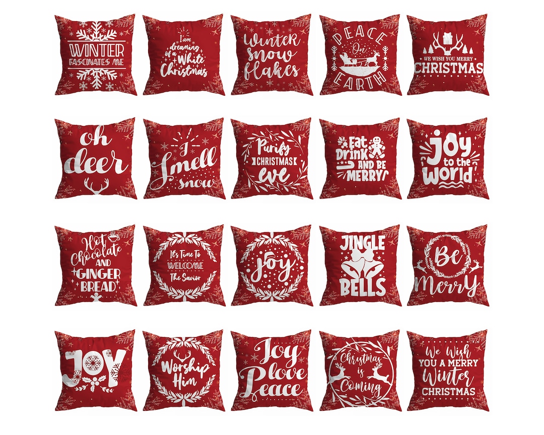 Red Christmas Pillow Coverchristmas Holiday Phrases Throw Etsy