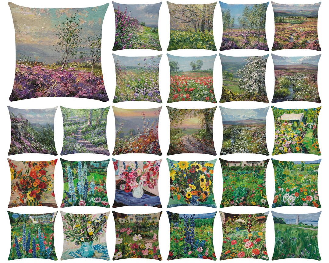 Oil Painting Flowers Pillow Covers 16 X 16,18 X 18,20 X 20,24 X 24 Garden Landscape Art Throw