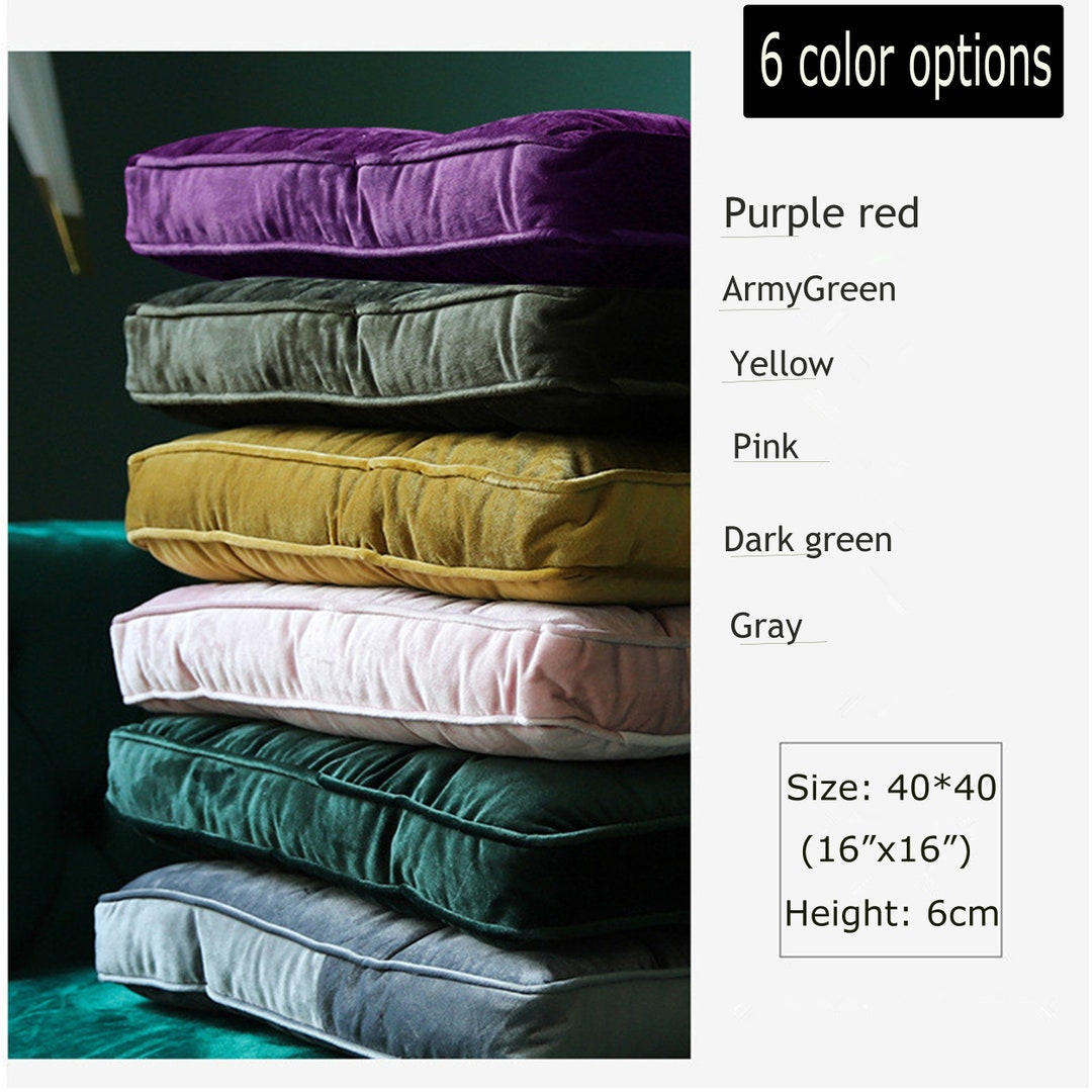 Square Velvet Chair Cushion 16inch With Ties Chairs Pads 12 Color Thick