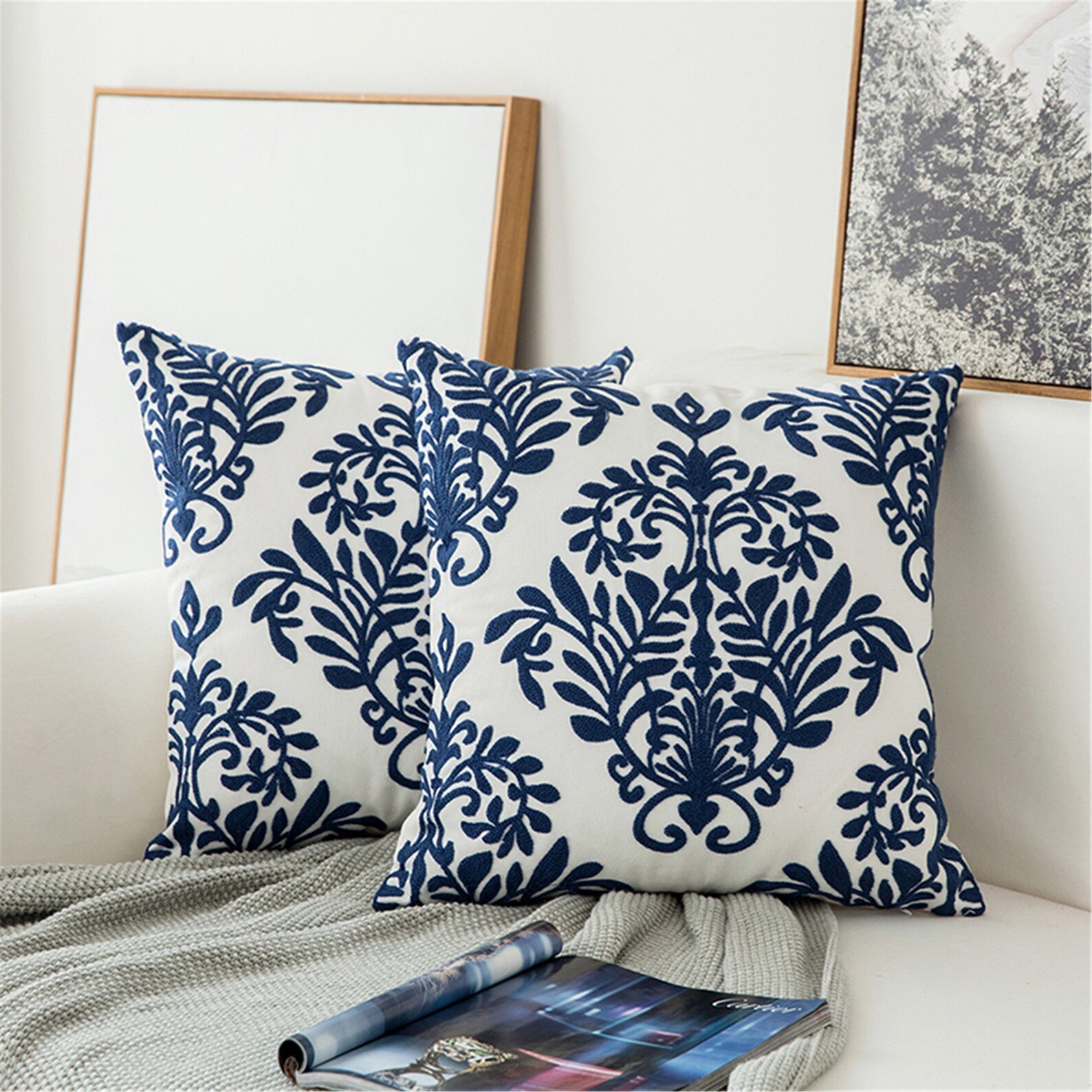 18x18 Blue Embroidery Pillow CoversNavy blue and Etsy