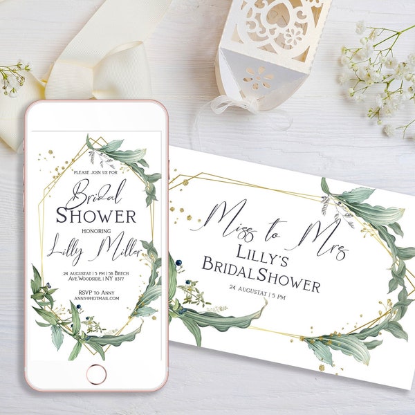 Bridal Shower Banner Set. Editable electronic Invitation and Facebook Miss to Mrs Event cover. Facebook and Instagram templates. Set GS9