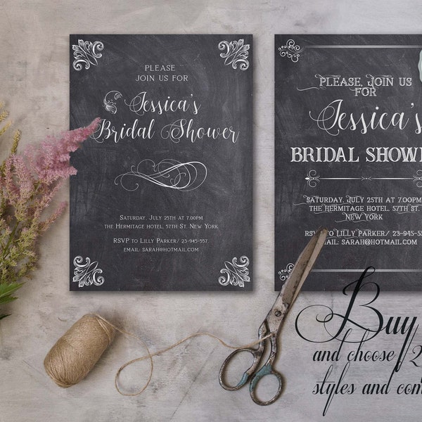 Editable Chalkboard Bridal Shower Invitation. Buy 1 and Get 2 Styles to Choose from and Edit. Printable Vintage Bridal Shower Invite. VIN