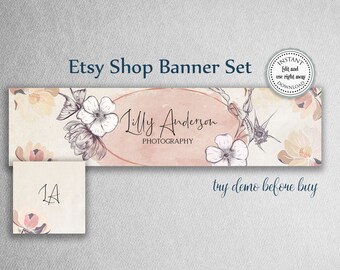 Etsy Cover Banner and Shop Profile Icon. EDITABLE SET with Vintage Blush Flower. Etsy Shop Branding Kit. VI2