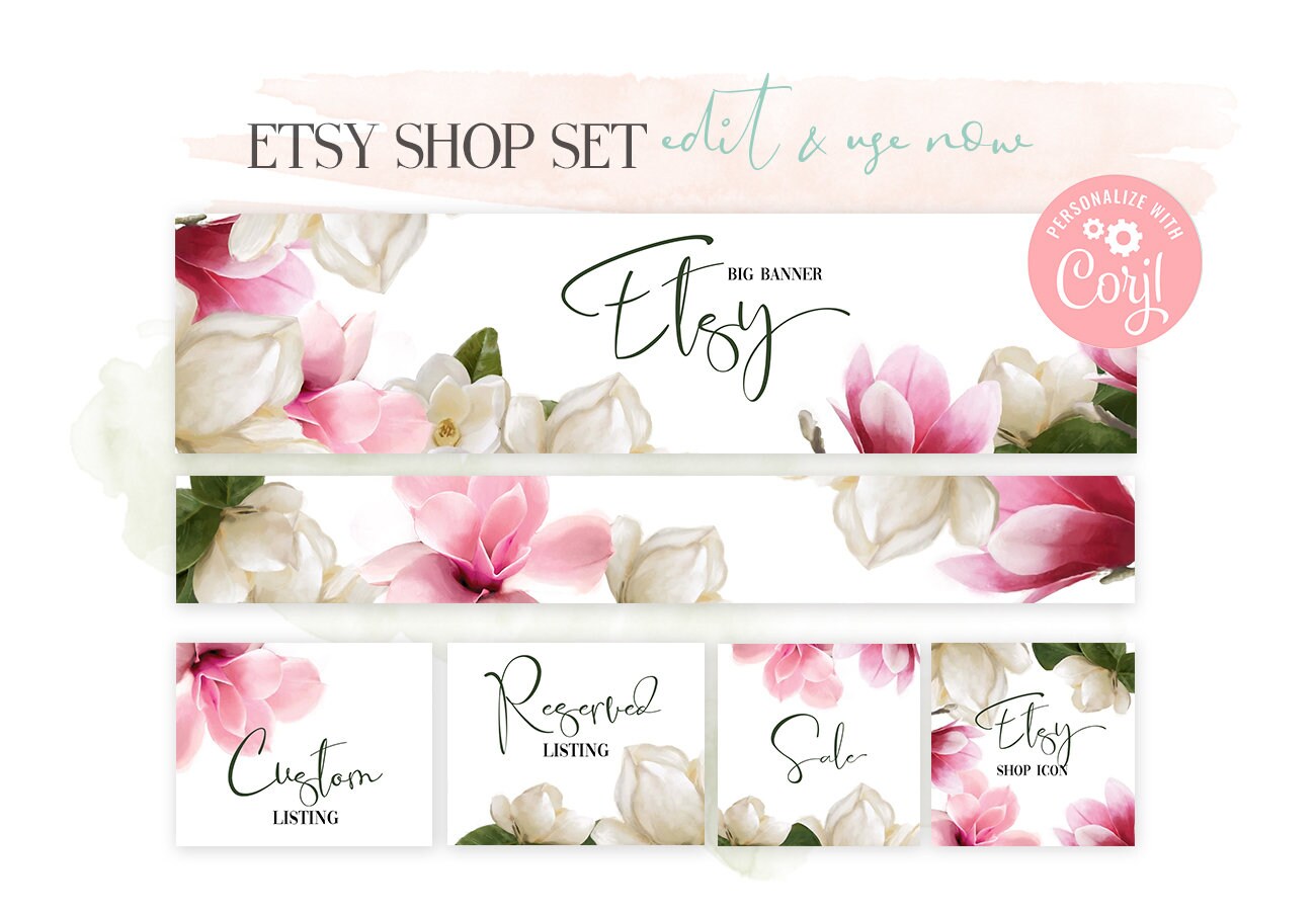 Etsy Banner Set & Avatar Template INSTANT DOWNLOAD - Editable 20 Piece set. Etsy Shop Branding KIt. Magnolia Flower Banner Bundle. Intended For Etsy Banner Template Etsy Banner Set & Avatar Template INSTANT DOWNLOAD - Editable 20 Piece set. Etsy Shop Branding KIt. Magnolia Flower Banner Bundle. Intended For Etsy Banner Template