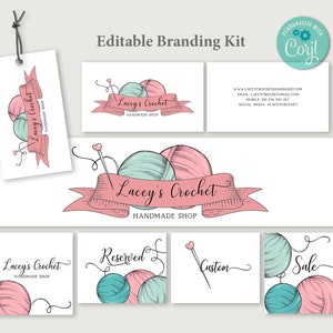 Knitting and Crochet Logo Branding Kit Editable Etsy Shop Set, Business ...