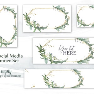 5 pre-made social media template banners with empty copy space. INSTANT DOWNLOAD. Flower design sized for Facebook, Instagram, Etsy. GS9 image 1