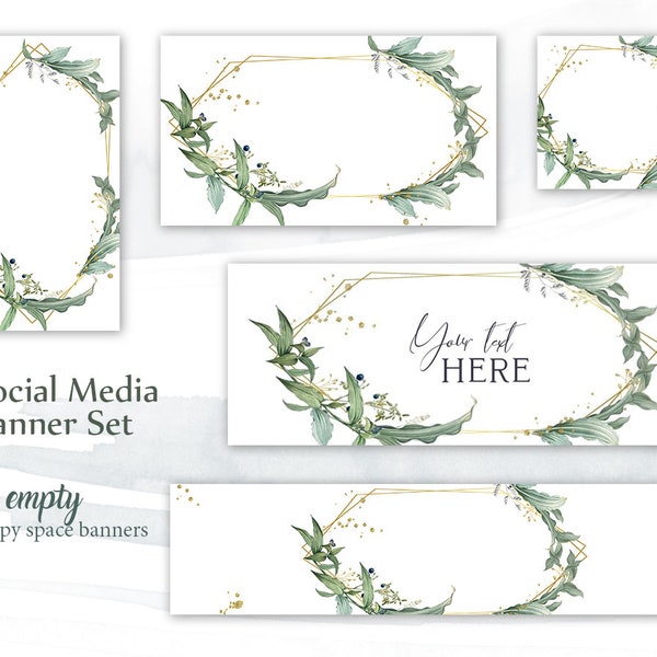 5 pre-made social media template banners with empty copy space. INSTANT DOWNLOAD. Flower design sized for Facebook, Instagram, Etsy. GS9