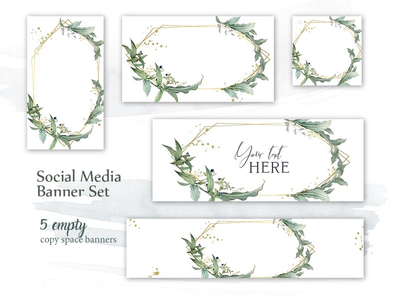 5 pre-made social media template banners with empty copy space. INSTANT DOWNLOAD. Flower design sized for Facebook, Instagram, Etsy. GS9 image 1