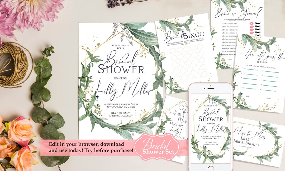 Editable Bridal Shower Template Set. Electronic and Printable - Etsy