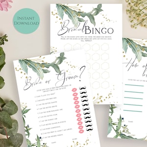 Bridal Shower Game Set. Bride or groom guess who said it first, Bridal Bingo & How Old was the Bride to-be. Instant Download Files GS9 image 1