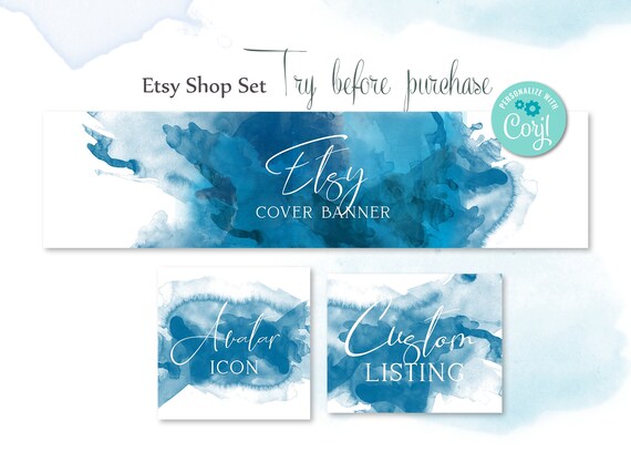 Floral banner set Indigo blue ink Delft blue flower Premade etsy banner Etsy branding Etsy cover photo Blue etsy banner Etsy shop set