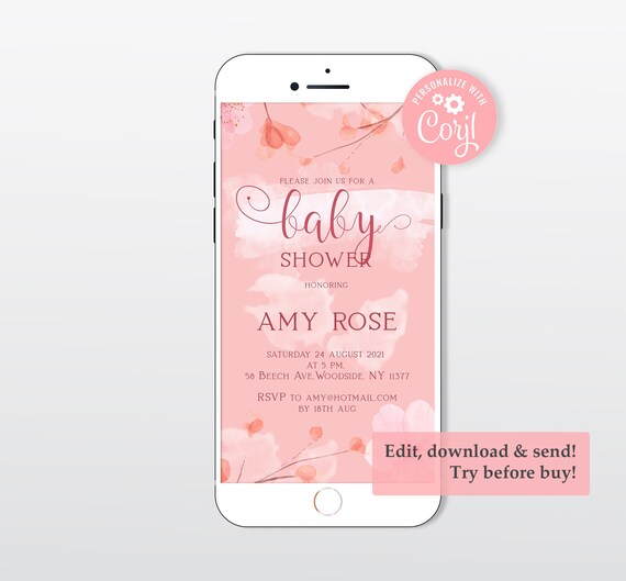 EDITABLE Electronic Baby Shower Invitation. Digital Invite Etsy