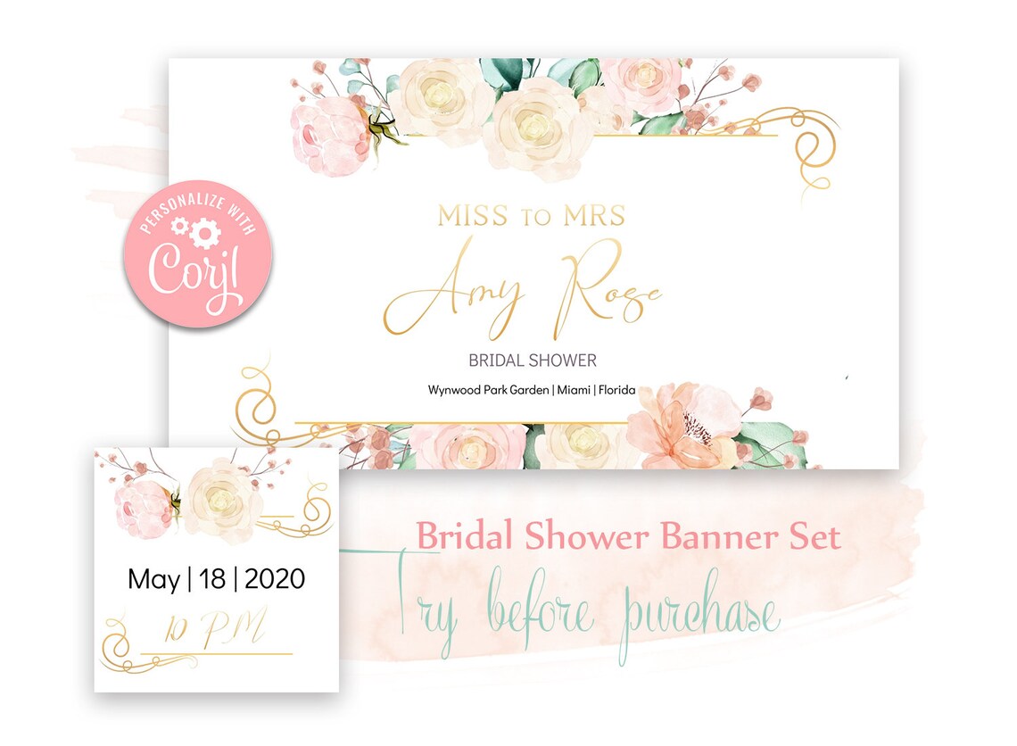 Bridal Shower Facebook Event Banner Set. 2 Editable Templates Etsy