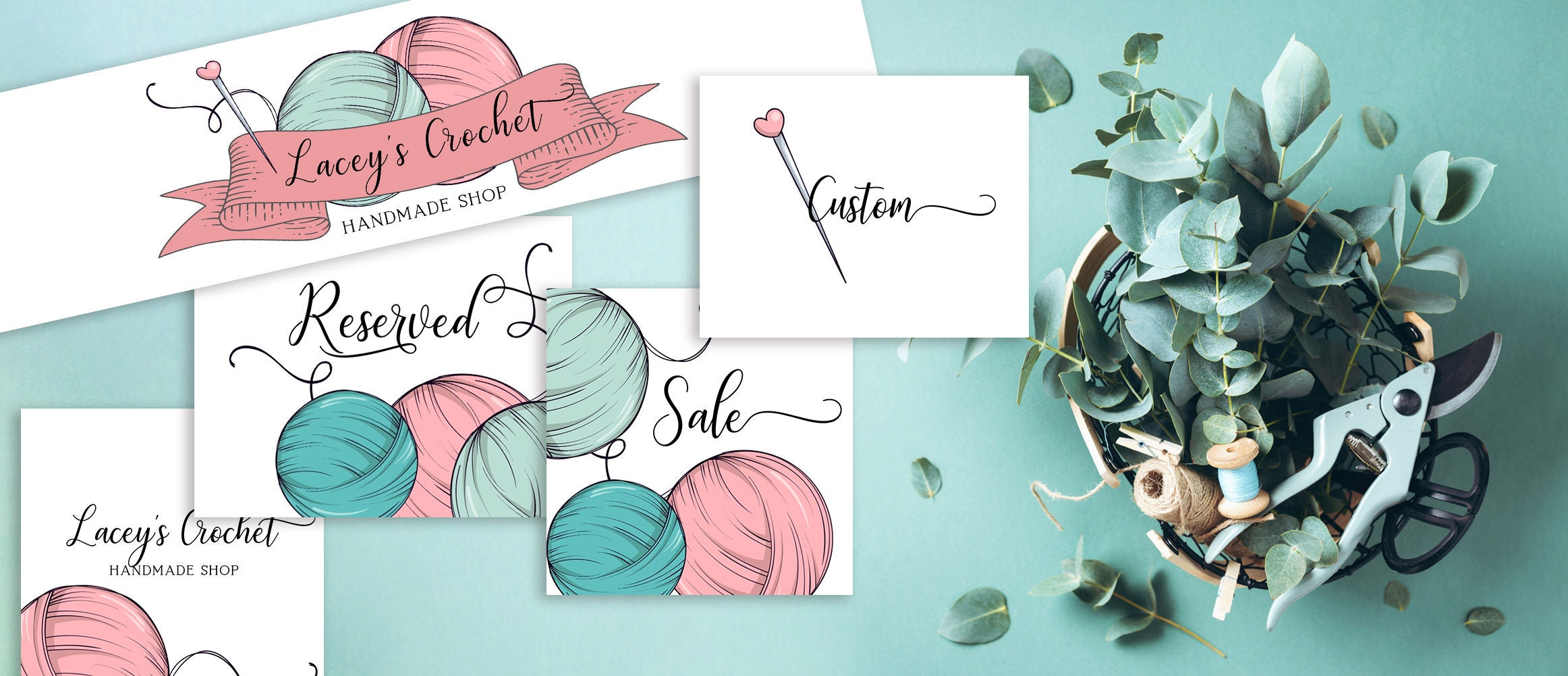 Knitting and Crochet Logo Branding Kit Editable Etsy Shop Etsy