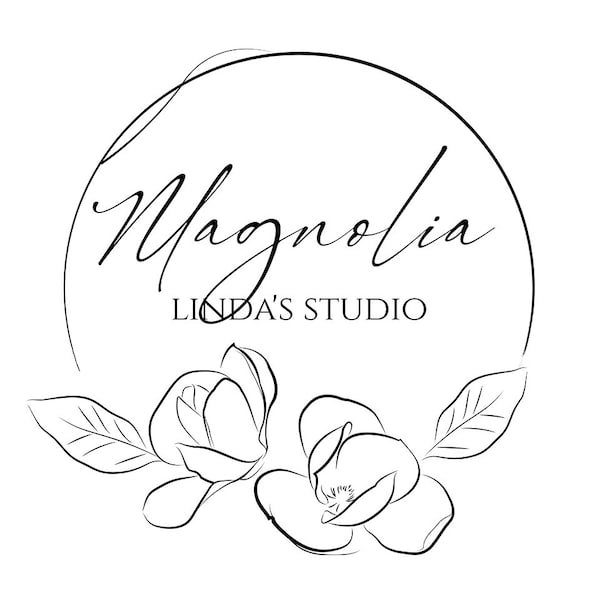 Editable Pre-made Magnolia Logo with Custom DIY Text. Watermark Logo, Photography Logo, Flower Design with Calligraphy Lettering. MG5