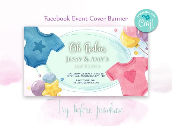 Baby Shower Twins Portada de eventos de Facebook. Invitación - Etsy España