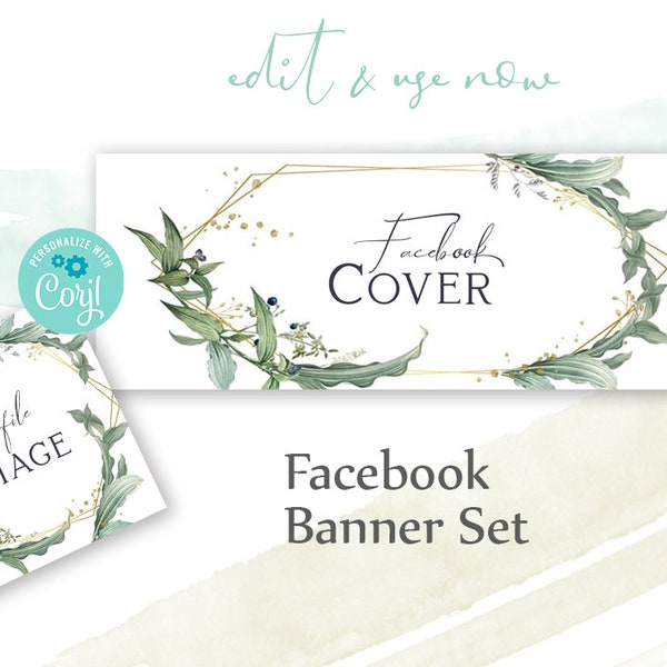 Editable Facebook cover and Square Profile Photo Template INSTANT DOWNLOAD DIGITAL Files. Set GS9. Facebook Page Branding Banner Set.
