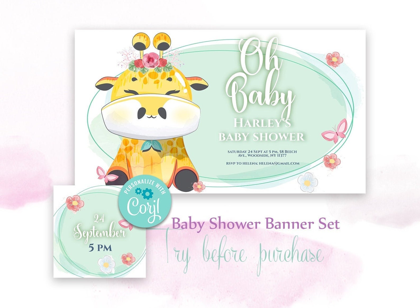 Baby Shower Facebook Event Cover. Editable Oh Baby Facebook Banner Set