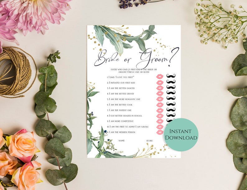 Bridal Shower Game Set. Bride or groom guess who said it first, Bridal Bingo & How Old was the Bride to-be. Instant Download Files GS9 image 5