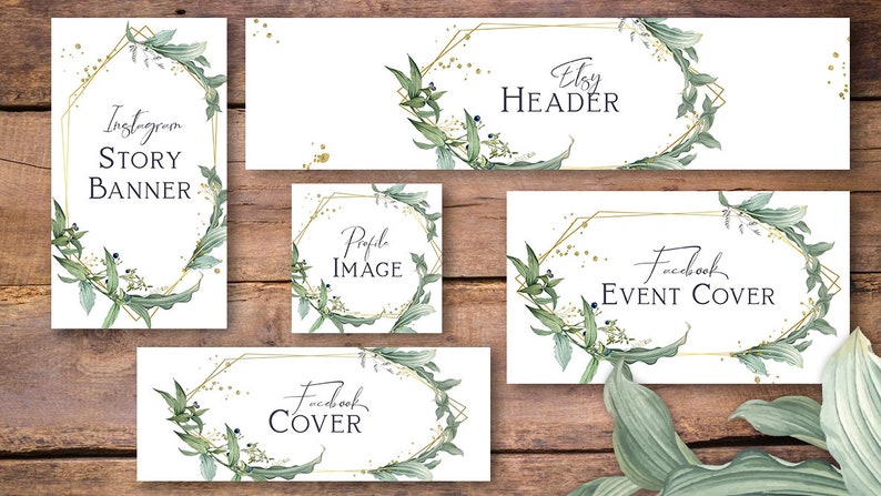 5 pre-made social media template banners with empty copy space. INSTANT DOWNLOAD. Flower design sized for Facebook, Instagram, Etsy. GS9 image 2