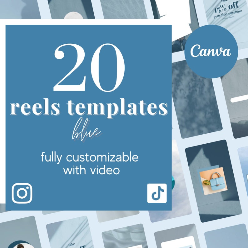 Blue Instagram Template, Instagram Reels, Tiktok Templates, Editable