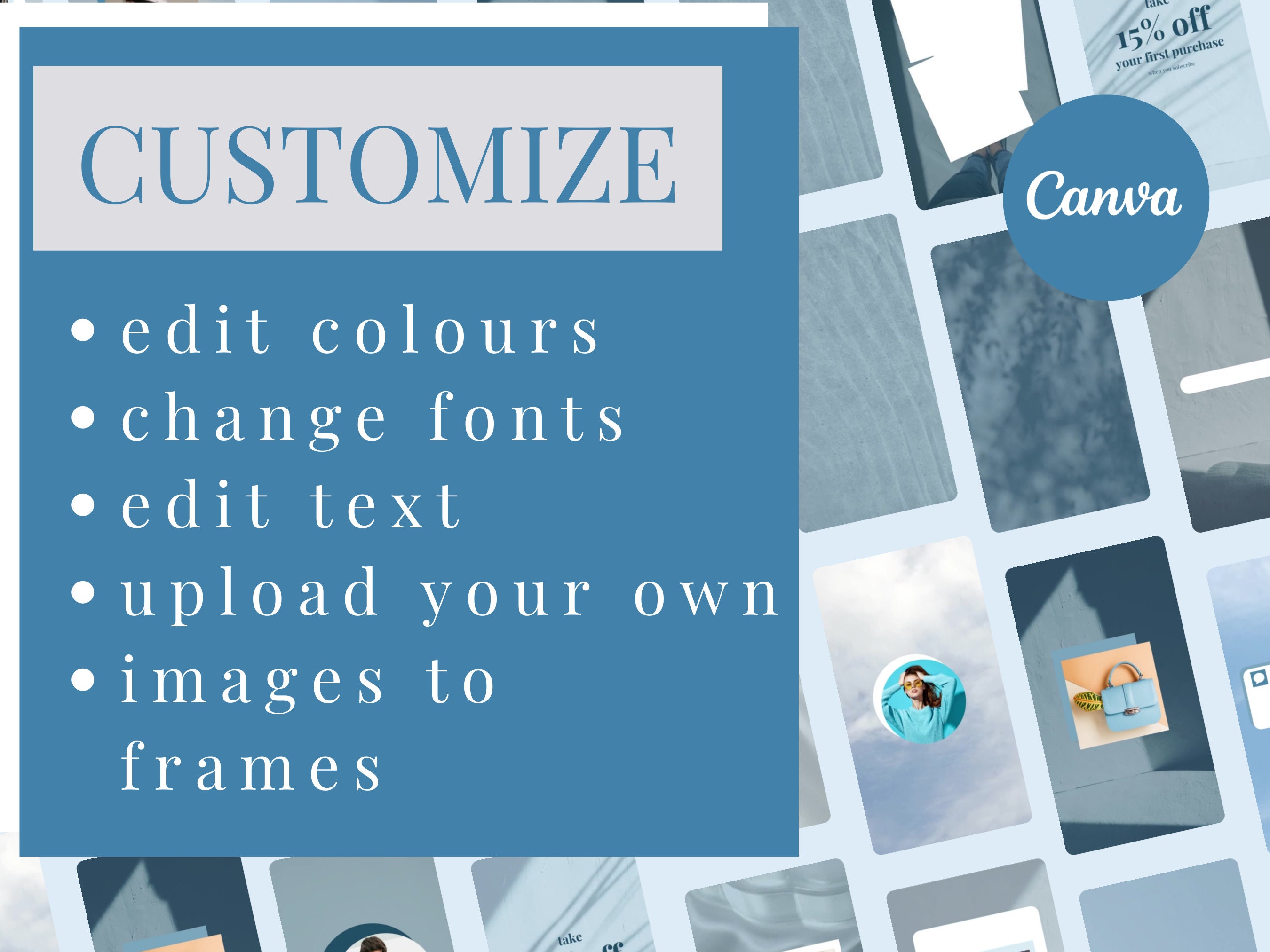 Blue Instagram Template, Instagram Reels, Tiktok Templates, Editable