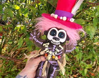 upcycled vintage troll voodoo witch doctor doll