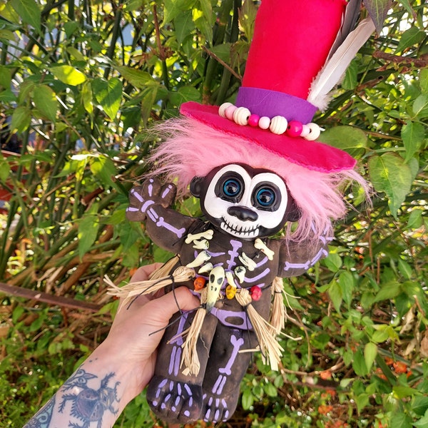 upcycled vintage troll voodoo witch doctor doll