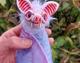 Cute white handcrafted bat art doll plushie