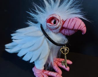Teeny tiny white baby crow art doll