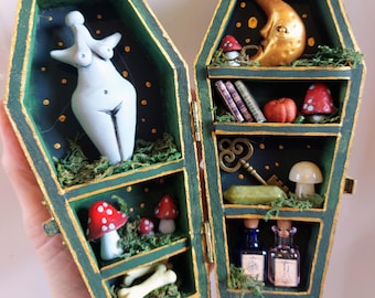 Moon Goddess witchy wooden casket sculpture