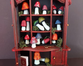 toadstool themed upcycled dollhouse cabinet dresser