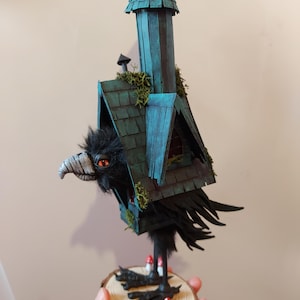 Baba Yaga witches hut with crow art doll