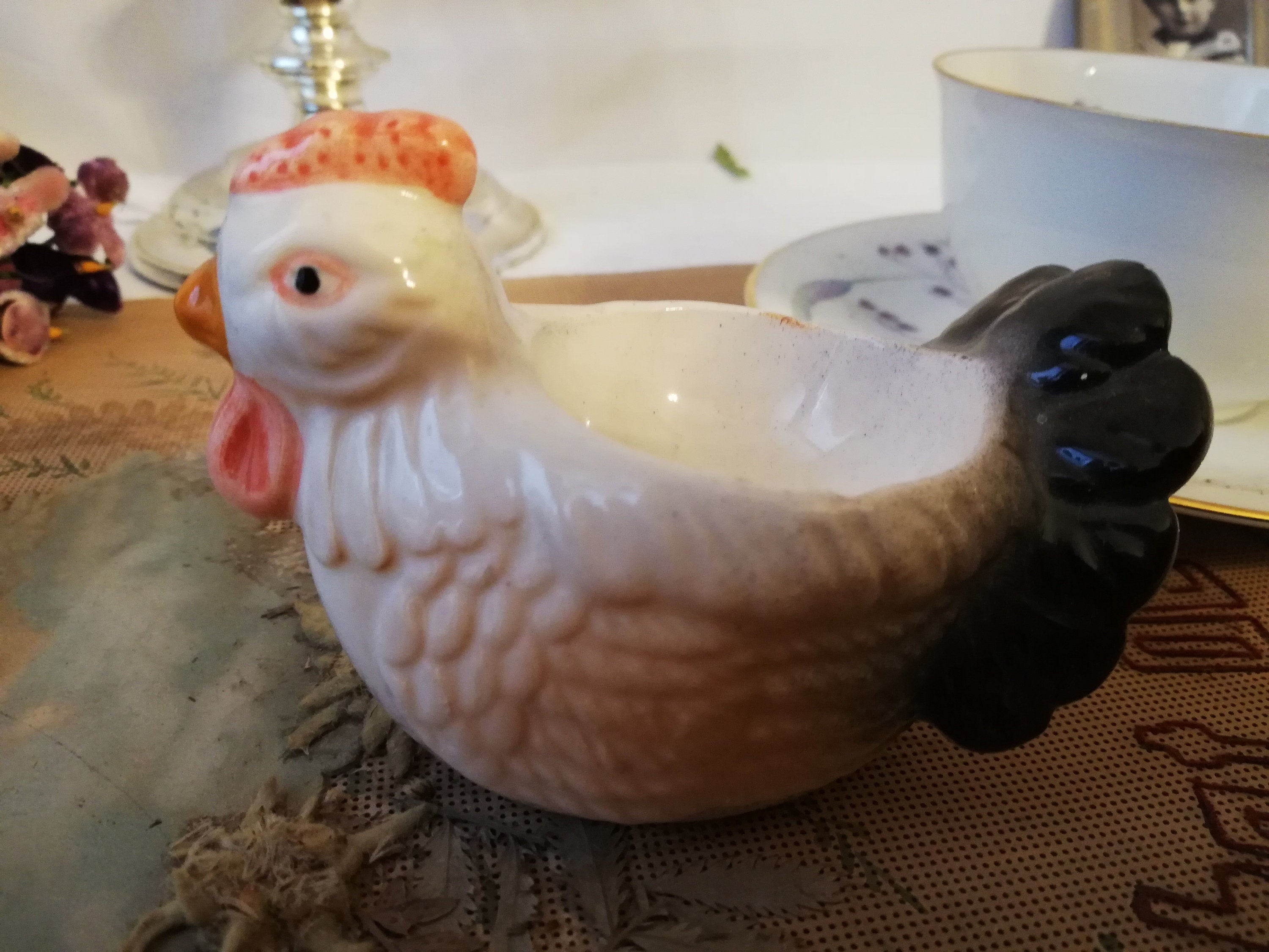 Porcelain egg cup in the shape of a chicken. Germany, vintage