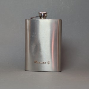 Vintage rostfritt stål-höftkolv, Moeller metallficka för sprit, klassisk present till marskalk, retro bartillbehör, 5,3 tums kolv