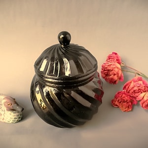 Black glass sugar bowl with lid. Vintage from Austria.
