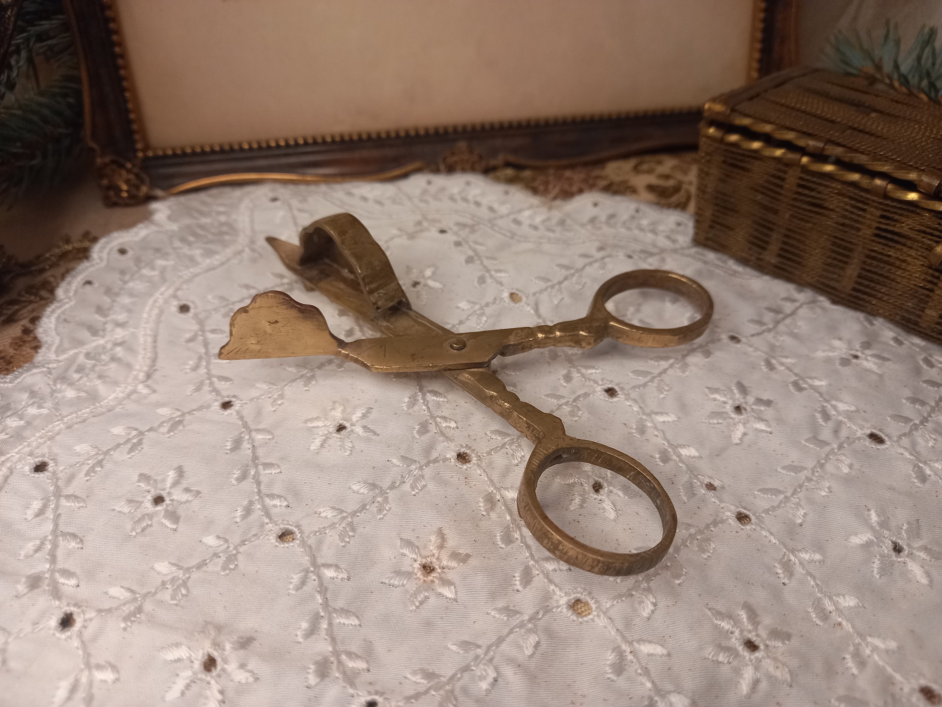 Antique Wick Scissors Candle Extinguisher Made of Brass Vintage From