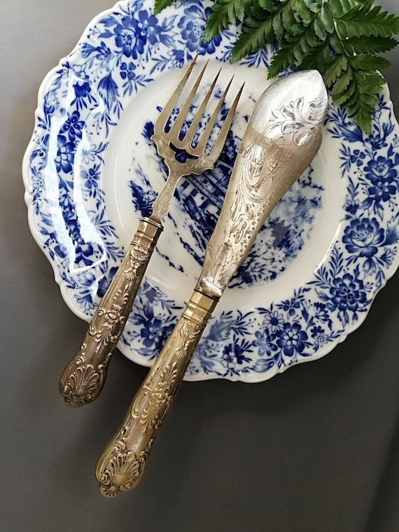アンティークカトラリー、ナイフとフォーク、サービング用