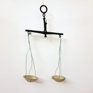 Antique Brass Apothecary Scales with “Jodoform” Celluloid Pans – German Pharmacy Balance c.1900 – Rare Vintage Lab Instrument