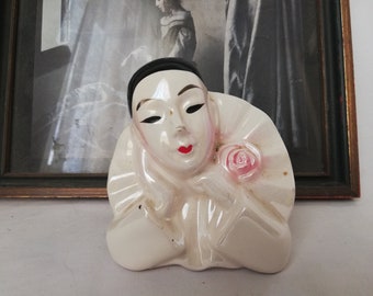 ヴィンテージピエロピエロの置物、陶器のピエロ像、座ったピエロの置物