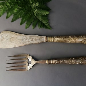 Antique cutlery, knife and fork, for serving, vintage, Germany