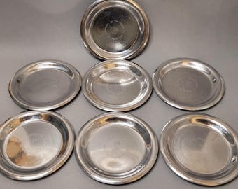 Vintage Berndorf Luzern Caldomet Metal Coasters Set of 7 — Mid-Century Swiss Hotel & Café Tableware