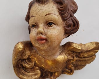 Vintage baroque angel made of wood, hand carved, 100 years old – wall decoration and special gift