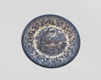 Old blue porcelain plate with landscape motif – decoration and suitable for everyday use