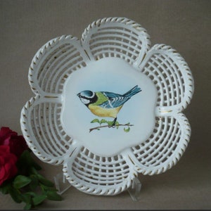 Plate "Azure" Vintage, porcelain plate with hand-painted bird, Hungary