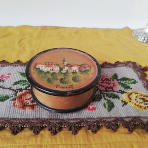 Antique wooden box with hand painting from Slovenia.