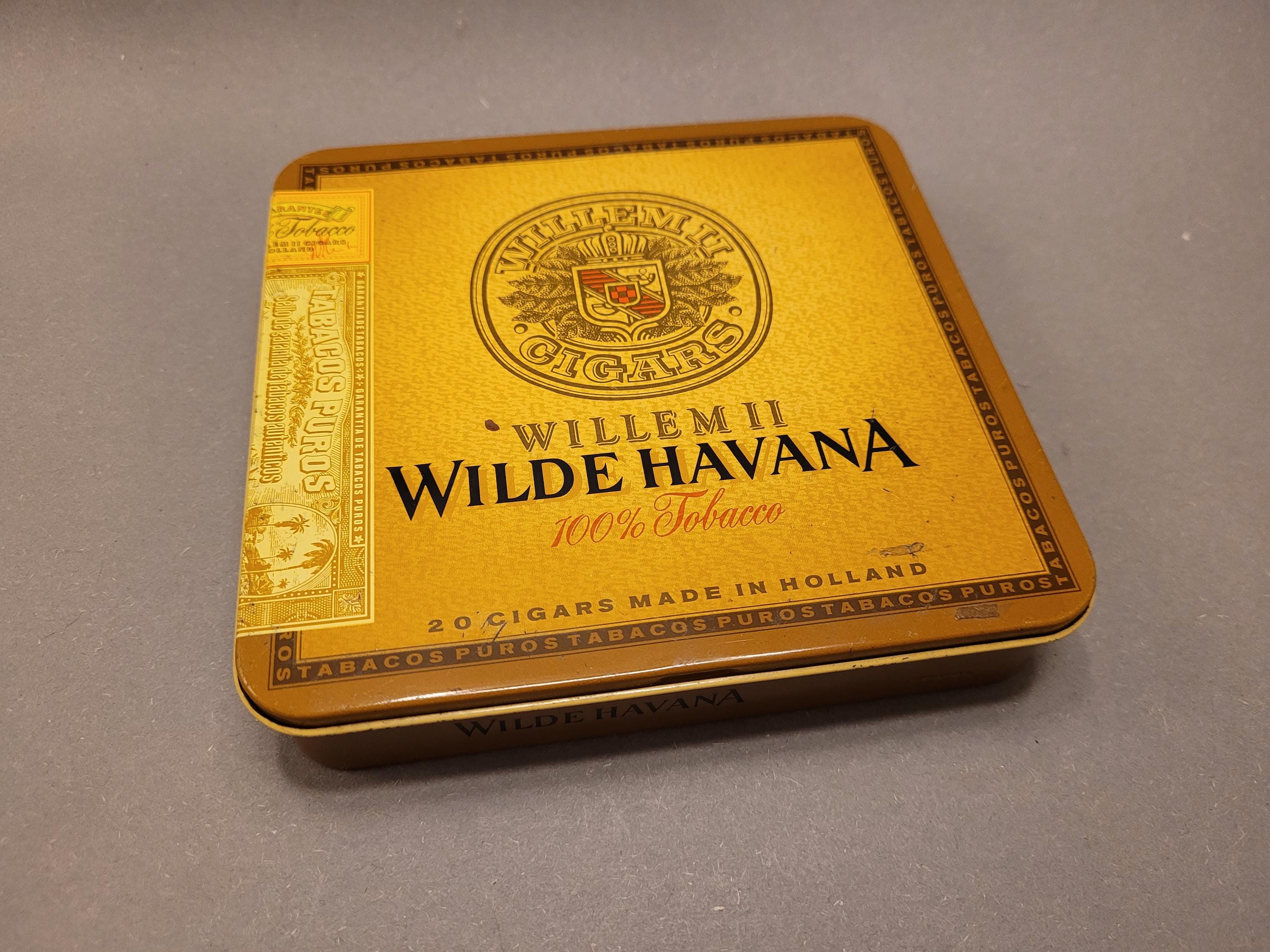 Vintage Cigar Tin Willem II Wilde Havana, Holland, 1950s–60s