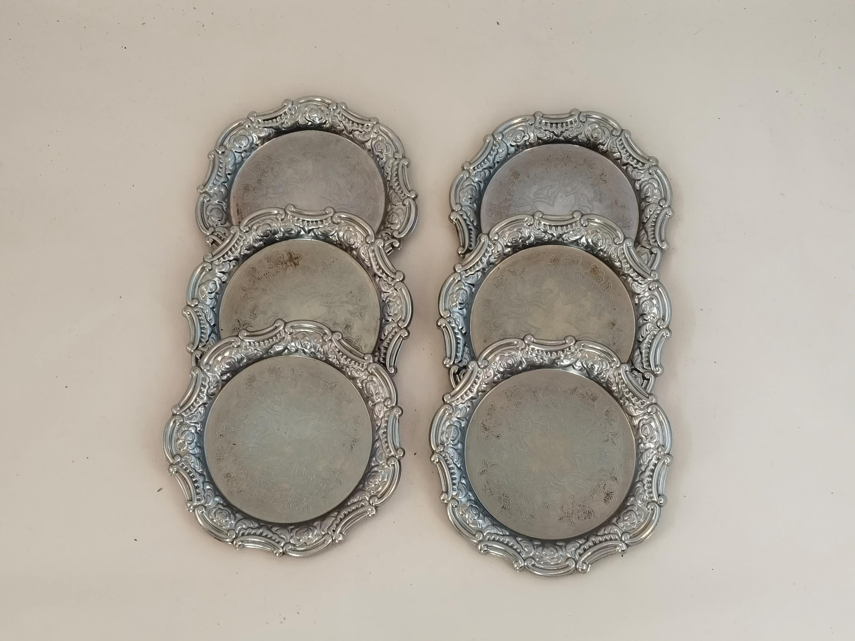 Vintage フローラル 純銀 ドリンクコースター クリスタルガラス4枚セット Vintage フローラル 純銀 ドリンクコースター クリスタルガラス4枚