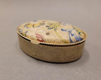 Vintage Floral Pill Box | Small Metal Trinket Jewelry Box | Collectible Antique Box