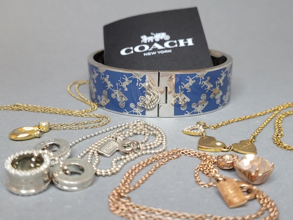 Coach Gold and Blue Enamel Bracelet Buy Coach Blue Pegged C Enamel Hinged Bangle in Gold-plated  main image 4